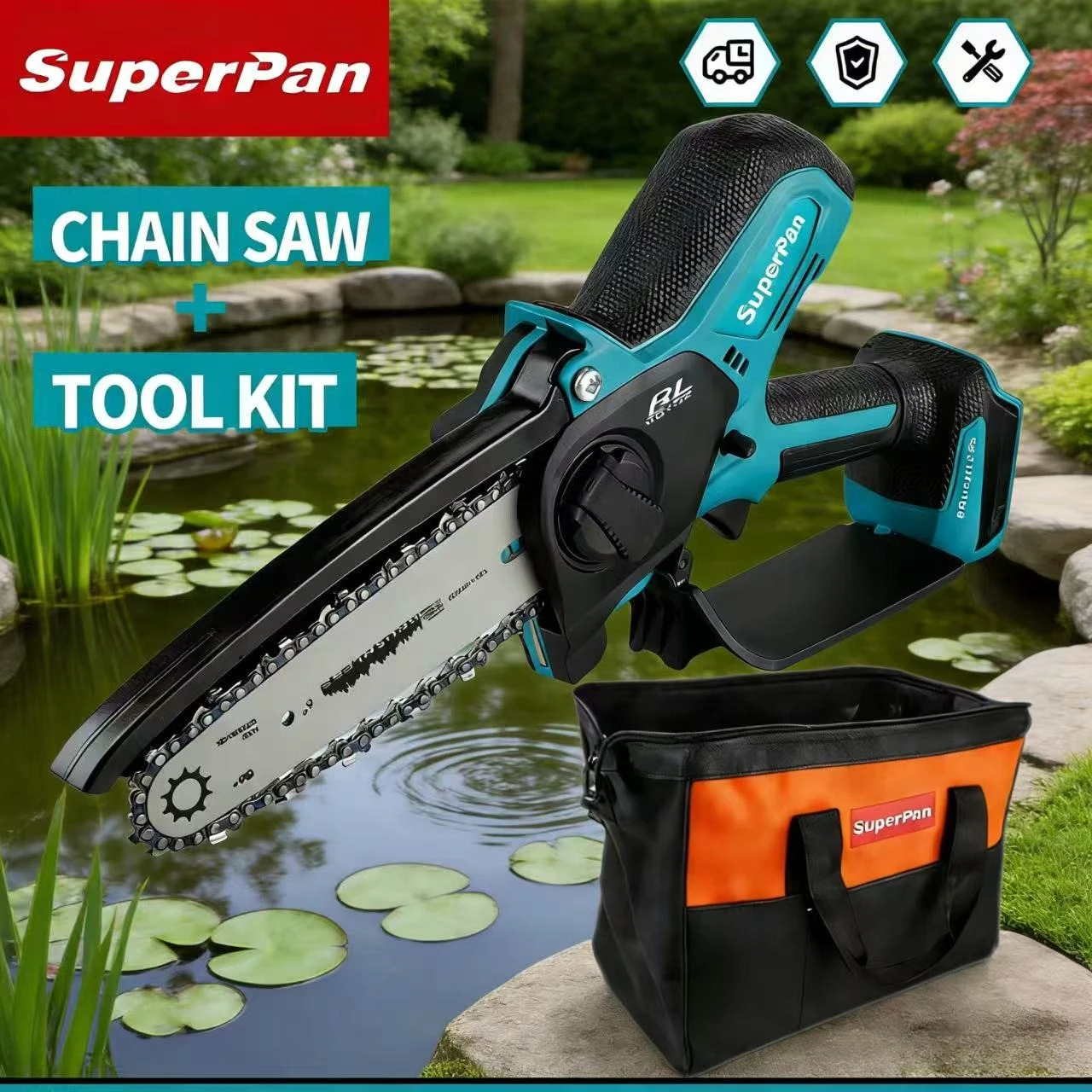 

SuperPan Anti-Splash Chainsaw 6-inch mini chainsaw safe for family garden trimming wood cutting for makita 18V battery pin