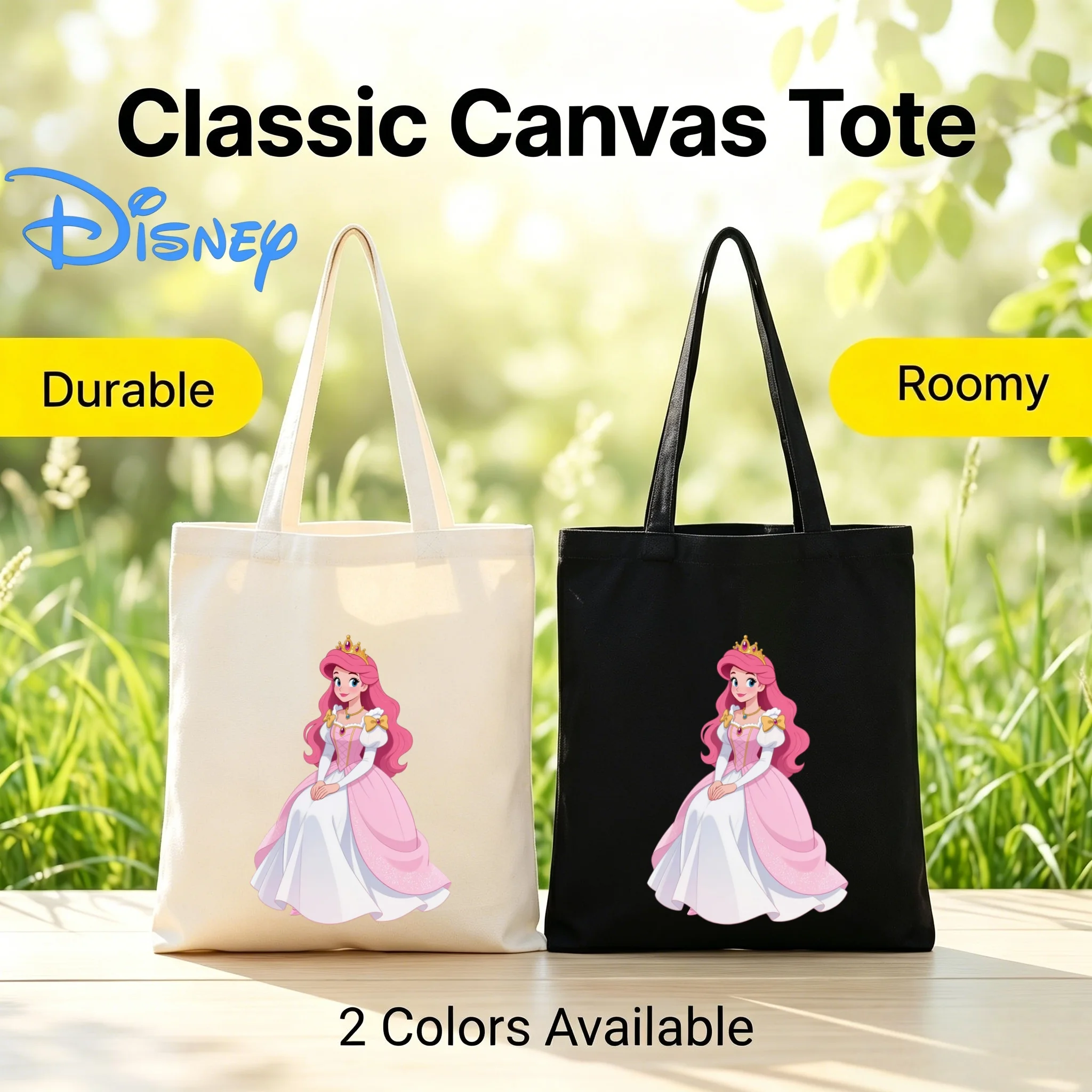 

1PC Disney The Little Mermaid Ariel in Pink & White Ball Gown Print Double-Sided Canvas Shoulder Bag Eco Handbag