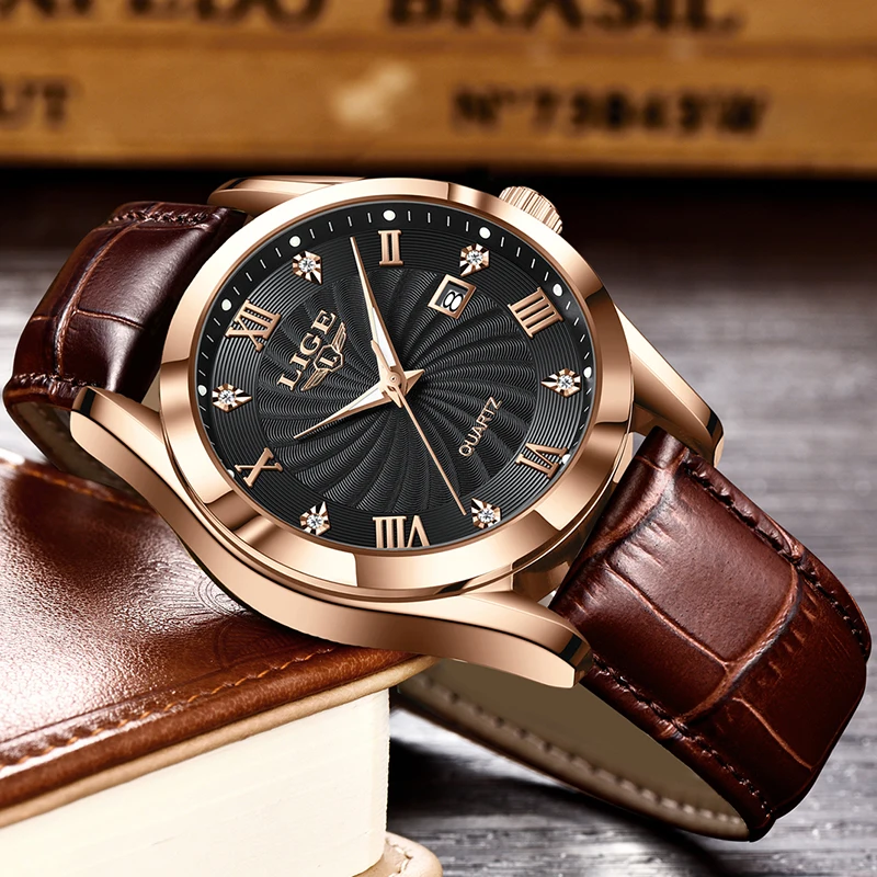 LIGE new brand men\'s watch classic original quartz watch waterproof leather strap calendar simple business fashion daily wear