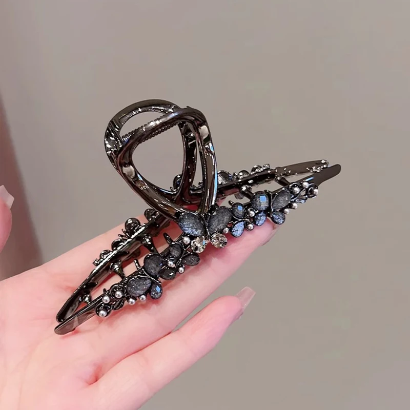Temperament Glaze Rhinestone Butterfly Large Hair Grip High-end Women's Metal Shark Clip Elegant Korean Style Hair Accessories view 3