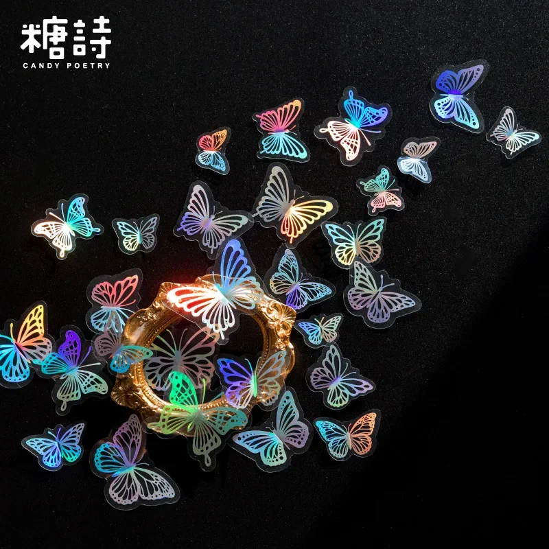 

30pcs/bag Hot Stamping Laser Gilding Butterfly Stickers Hollow DIY Decorative for Journal Diary Notebook Home Decor