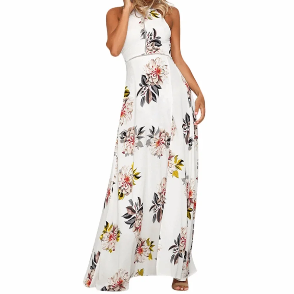 

Summer Women 2023 Bohemian Floral Print Maxi Dress Beach Long Dress Sexy Off Shoulder Backless Split Party Dresses Vestidos Boho