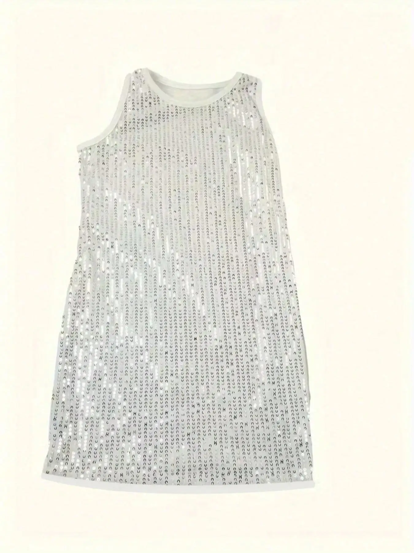 Mädchen-Prinzessinnenkleid mit Pailletten, ärmellos, modisches Bühnenkleid, ohne Stirnband – Detail 4