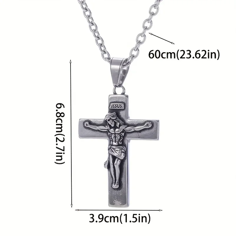 Vintage Jesus Cross Pendant with Thorn Crown Necklace, Men's Religious Necklace, Christian Jewelry Gift