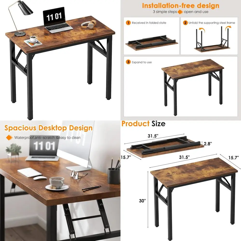 

Folding Computer Desk 31.5 Inch - Compact Foldable Office Writing Work Study Kids Student Teacher Home Bedroom Table for Small S