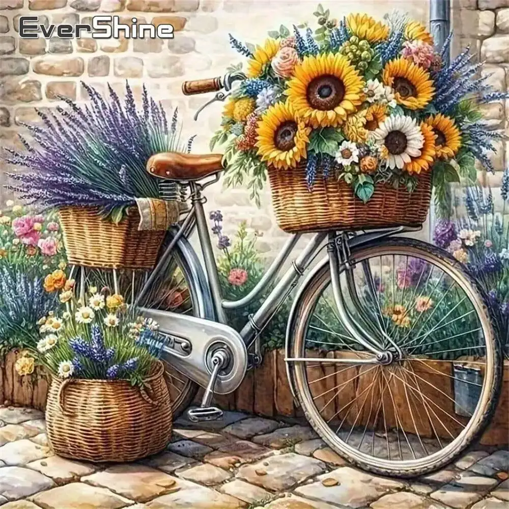 Evershine Diamond Embroidery Bicycle Landscape Pattern For Adults Beginners Painting Sunflower DIY Diamond Mosaic Unique Gift