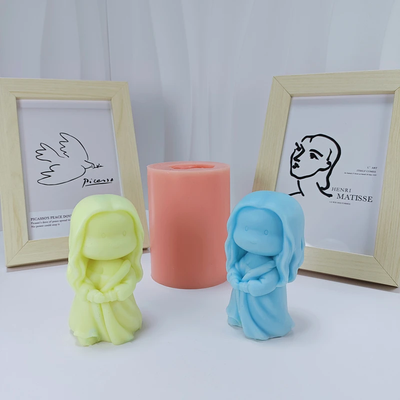 Charming Mona Lisa Human Statue Candle Silicone Mold Grandparents Wax Mould Gifts to Family Members Desktop Decoration