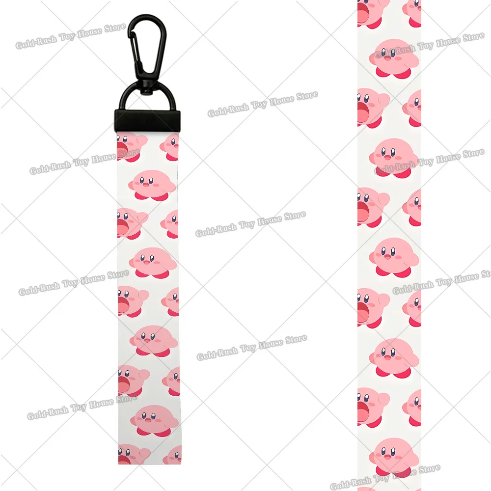 Kawaii Kirbys Strap Wristlet Keychain Cartoon Webbing Car Key Ring Hand Wrist Ribbon Key Chain Lanyard Key Holder Birthday Gift view 3
