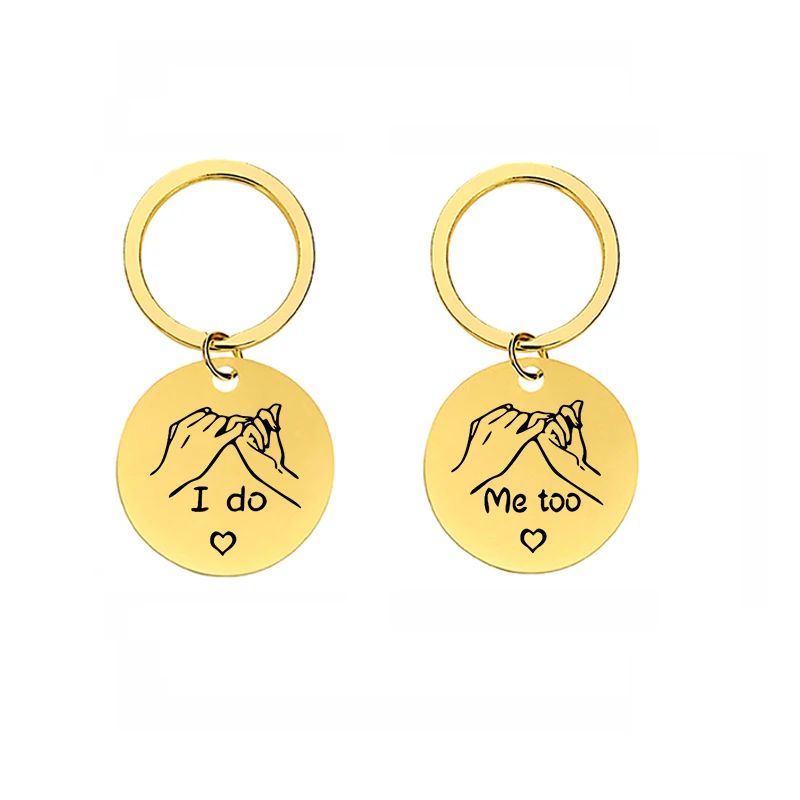 1 Pair Engraved Pinky Promise Hand In Hand Couples Keychain Get Marry Gift For Husband Wife Stainless Steel Round Keyring