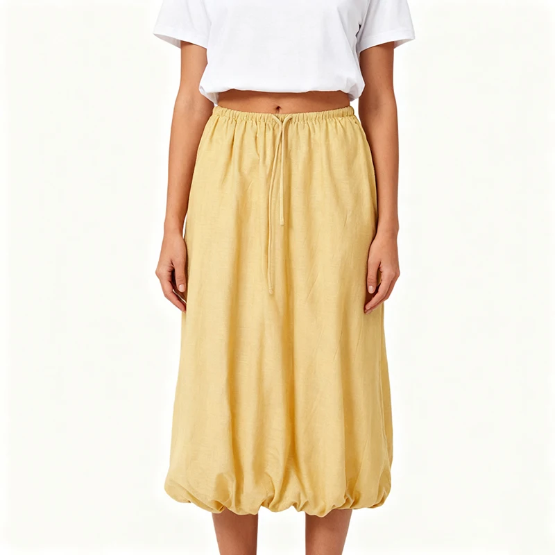 Femmes coton lin jupes taille haute taille élastique jaune blanc fleur bourgeon a-ligne été nouveauté élégant décontracté jupe longue