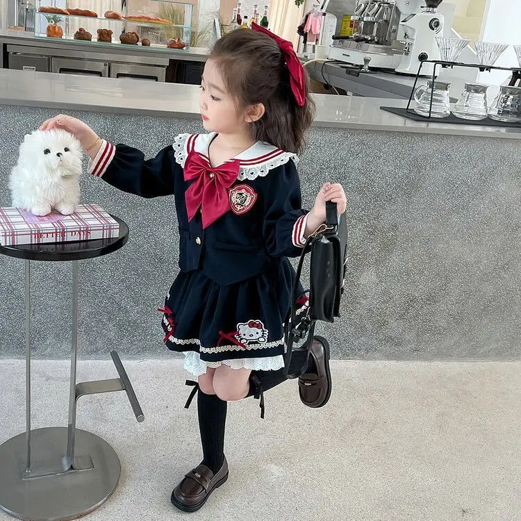 Children Lolita Princess Dress Kawaii Hello Kittys Clothes Anime Sanrios Kuromi Girls Shirt Pleated Skirt Jk Uniform Suit Preppy