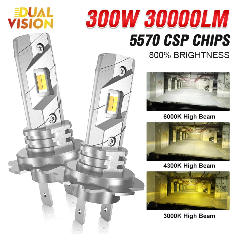 

Dualvision 2PCS H7 LED CANBUS Light 3000K 4300K 6000K Mini Head Lamp 1:1 Mini Size Wireless 30000LM Car Lamps Led Automobile 12V