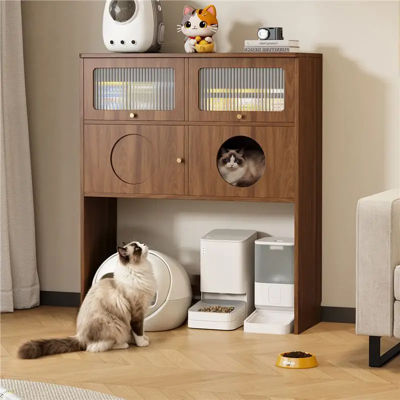 Solid wood cat nest locker pet cat litter upper storage cabinet household living room multi-layer side cabinet small apartment l