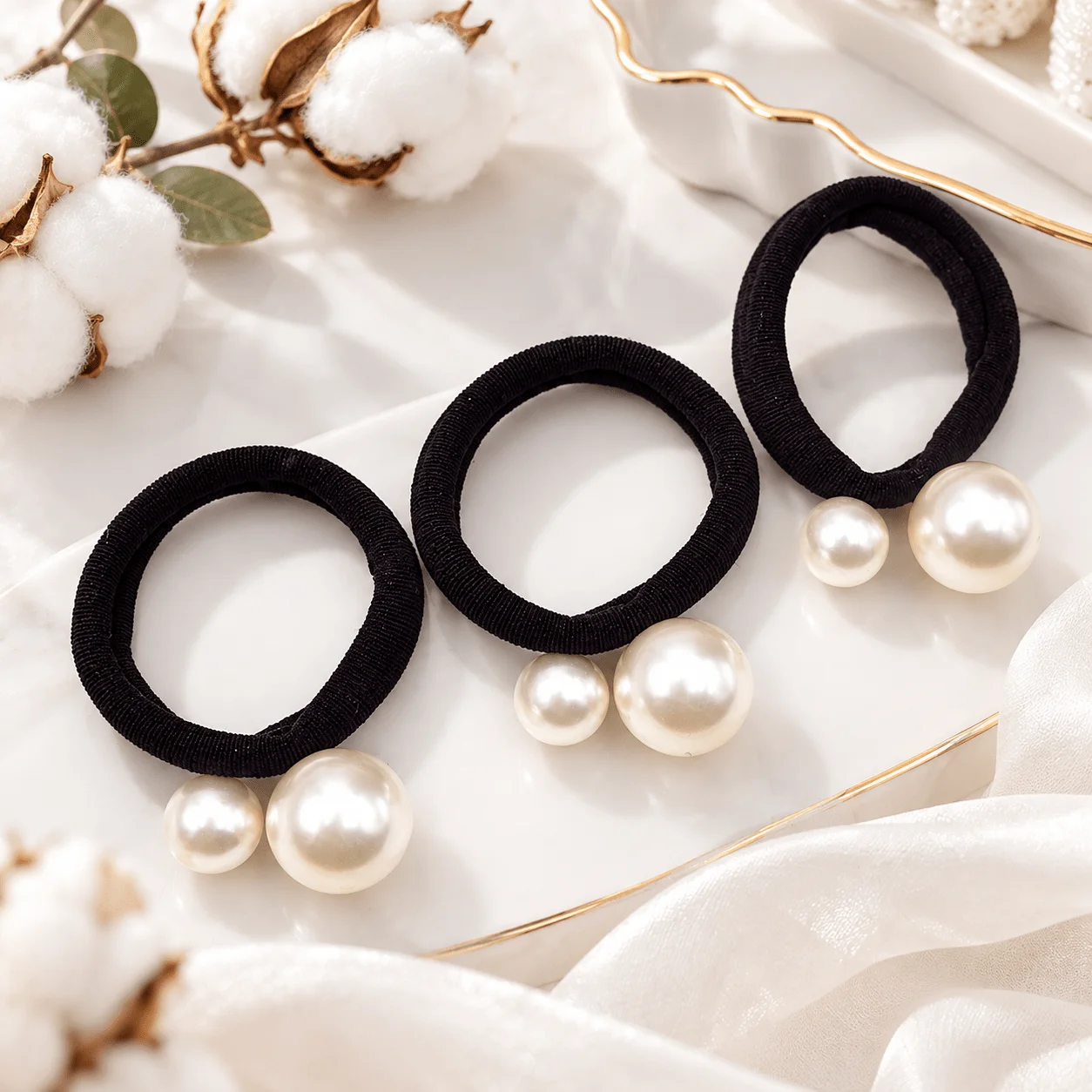3pcs Fashion Minimalist Charm Pearl Hair Rings For Women Girls Party Hair Accessories