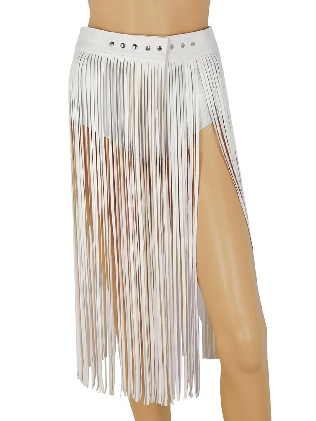 Saia longa estilo gótico com borla, meia saia para mulheres, cinto ajustável, saia de couro pu, adequada para festas noturnas, praias