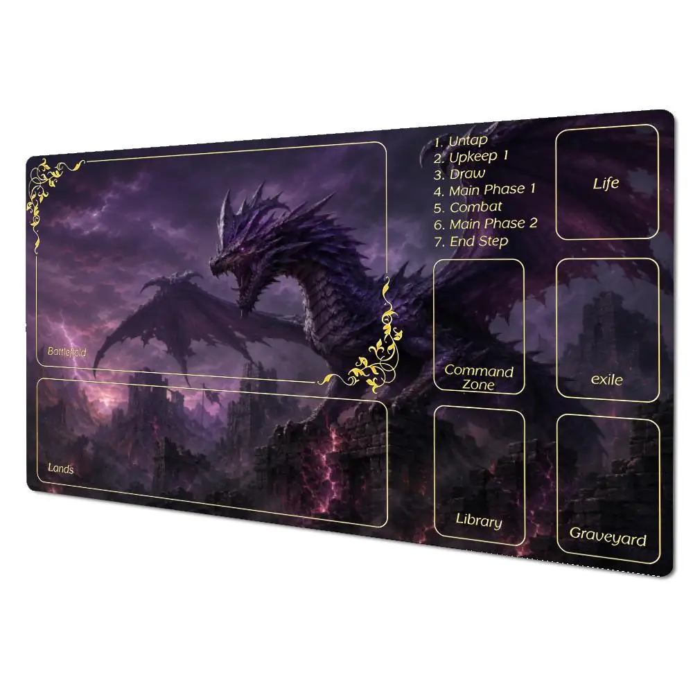 Purple Ice Dragon Ruined Castle Large MTG Playmat TCG Battle Mat Anti-Slip Stitched Edge Durable Commander Desk tapete magic mtg