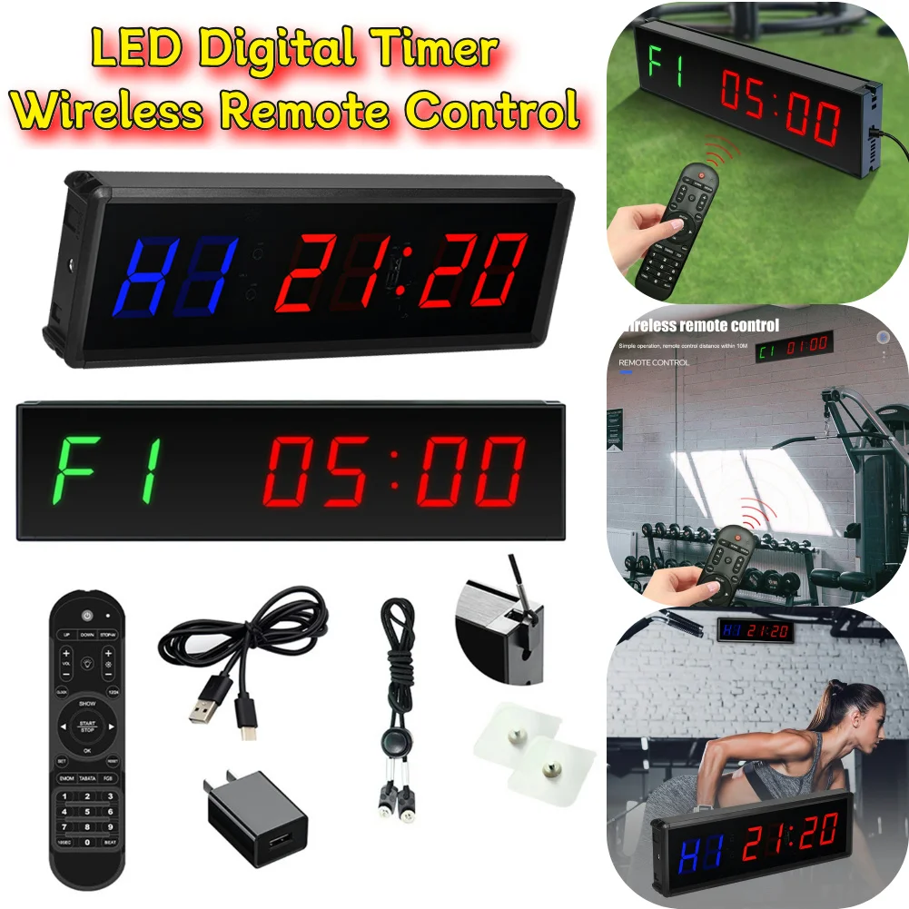 LED Interval Timer Type-C Plug-in Digital Timer Wall Mounted Wireless Remote Control with Adhesive Hook for Competition Training