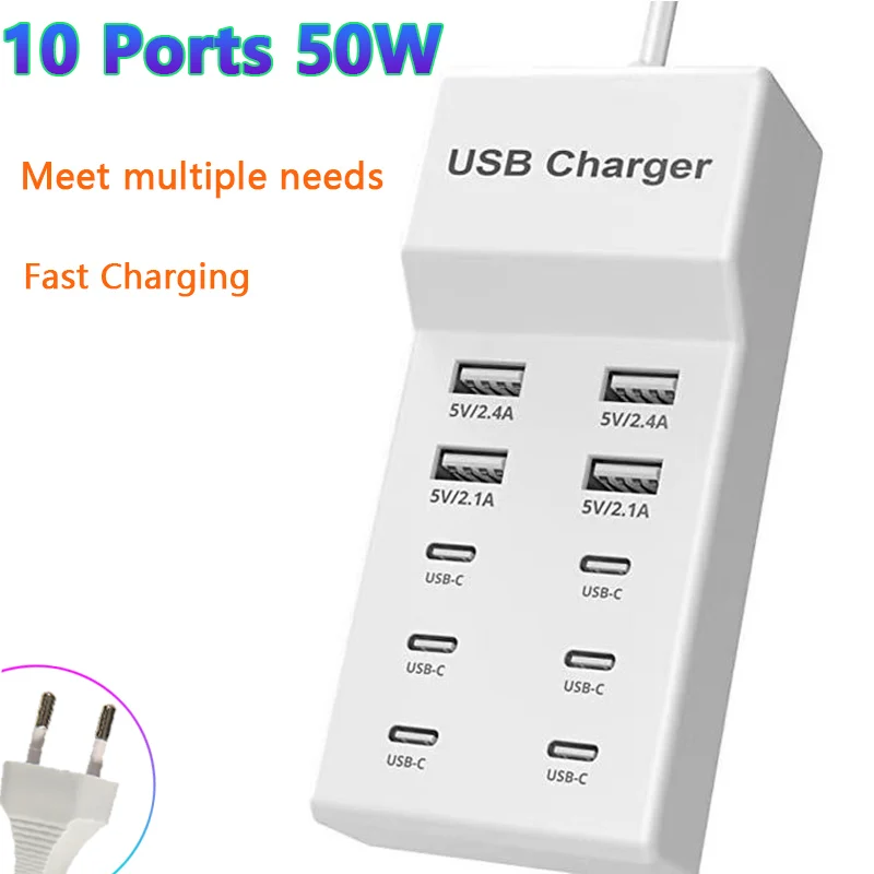 

Зарядная Станция 100 Вт, 10 портов, 50 Вт/10 А