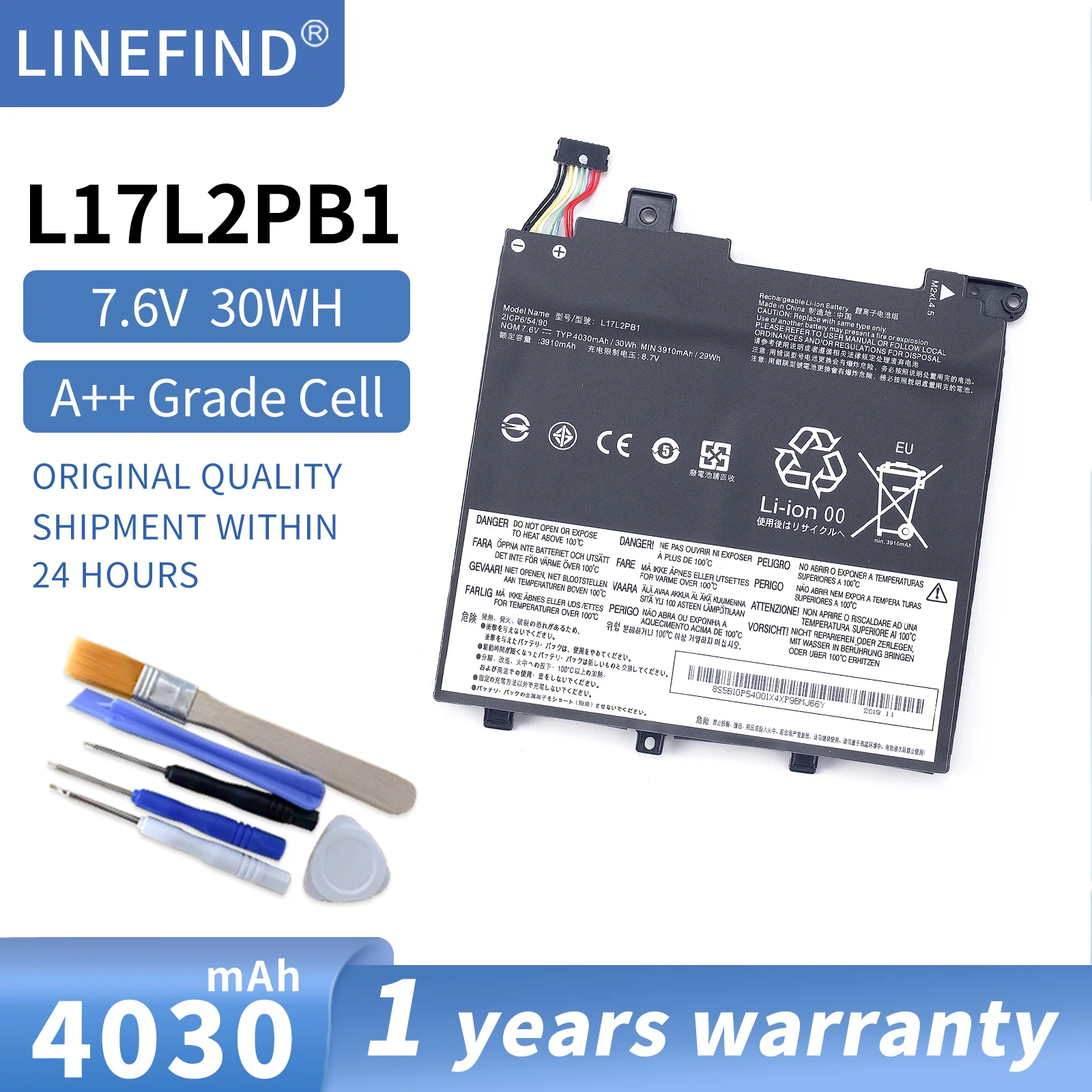 Bateria do portátil para Lenovo, L17C2PB2, V330-14IKB, 14ARR, V130-14IGM, 14IKB, L17L2PB1, L17L2PB2, L17M2PB1, L17C2PB2