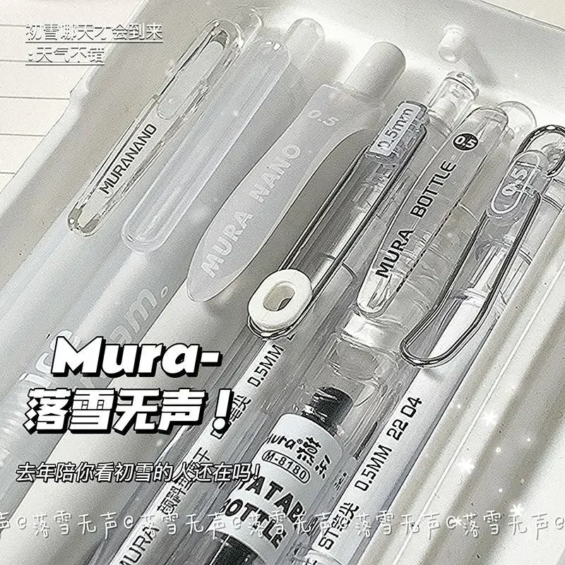 6 buah/set pena Gel sederhana untuk siswa Korea Mode putih warna transparan alat tulis pena Gel 0.5mm pena buku tempel tinta hitam