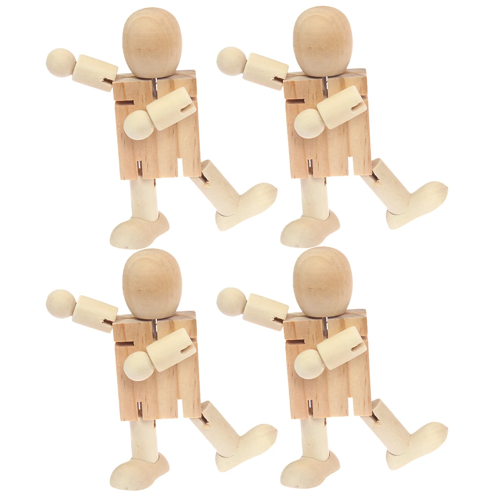 

4pcs Wooden Robot Miniature Figurines Blank Craft Toys Home Ornaments Desktop Decor Unfinished Wood Figures DIY Projects