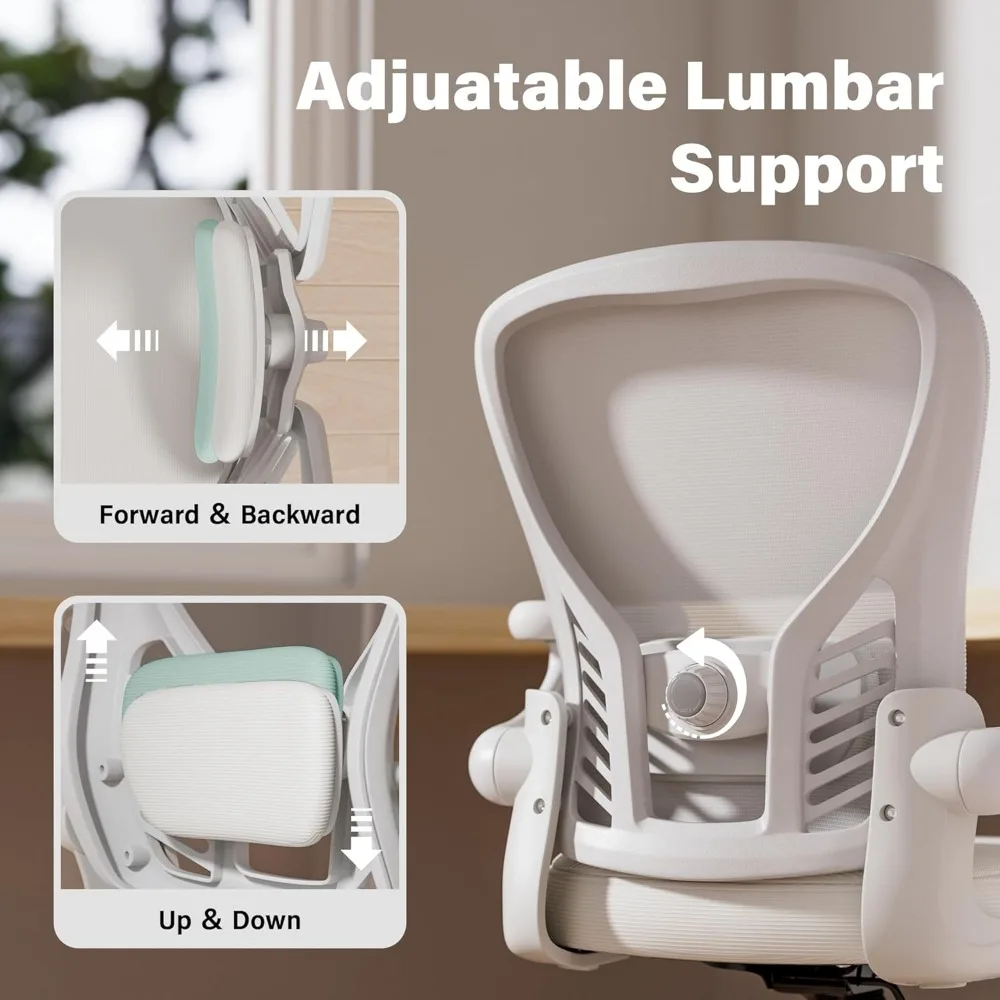 كرسي مكتب شبكي مريح مع دعم قطني قابل للتعديل وأذرع قابلة للطي، كرسي مكتب كمبيوتر بعجلات