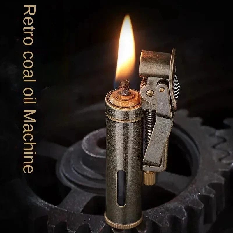 Boutique New Copper Lighter - Visual Oil Tank, One-Key Ignition, Retro Grinding Wheel, Unique Collectible Gift for Men Smokers