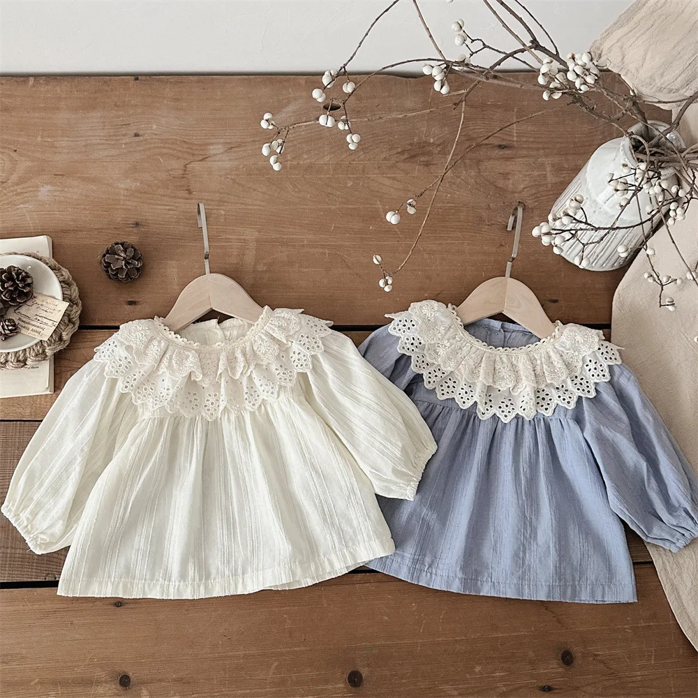 

Baby Clothing Fashion Casual Lace Collar Top 2025 Spring and Autumn New Girl Baby Princess Style Sweet All Match Pullover