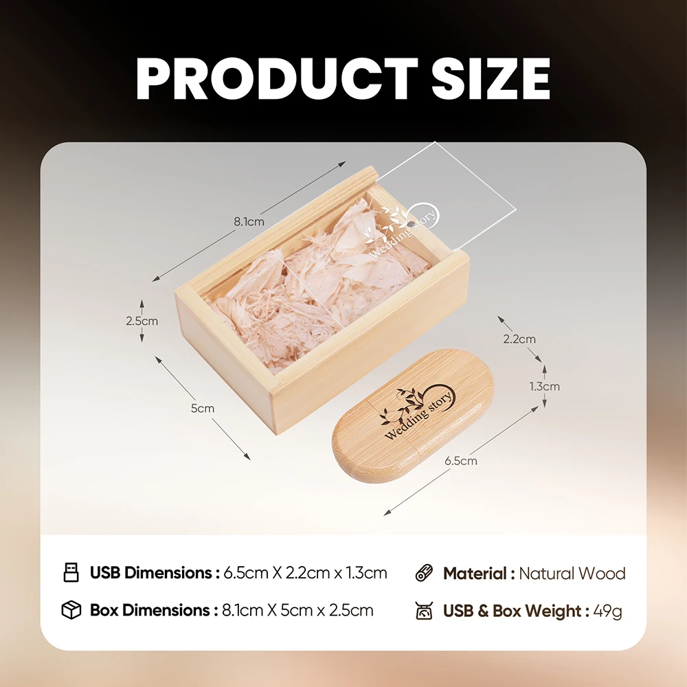 사진 스튜디오 나무 USB 플래시 드라이브 푸시 풀 박스 및 메모리 스틱, 무료 맞춤형 로고 펜 드라이브, 결혼 선물, 128GB, 64GB, 32GB