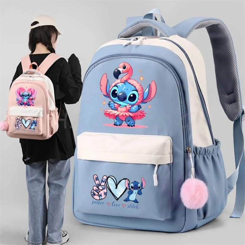 Fashion MINISO Disney Stitch Backpack Teenager Girls Boys BookBag Laptop Rucksack Cute Junior School Student School Bag Mochila