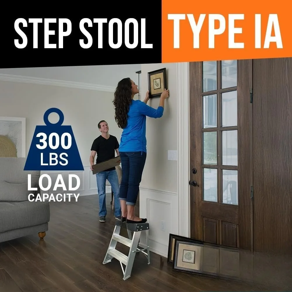 

Алюминиевая двухступенчатая промышленная лестница-табурет для сараев и складов, грузоподъемность 300 фунтов, портативная складная лестница-табурет