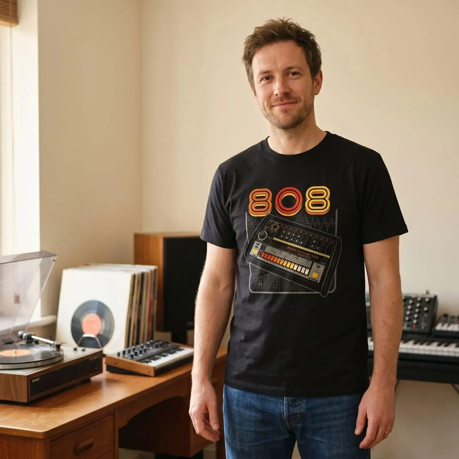 Retro 808 Rhythm Composer T Shirt For Beat Makers vintage Washed Top For Everyday Wear Slightly fashion Stretched Breathable