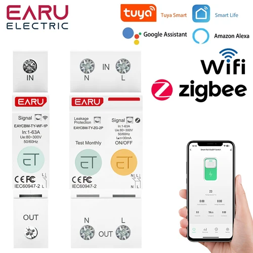 Disyuntor inteligente ZigBee, 1/2P, 63A, WiFi, interruptor MCB, medidor de energía, temporizador, relé kWh, Protector de corriente de voltaje, Control remoto