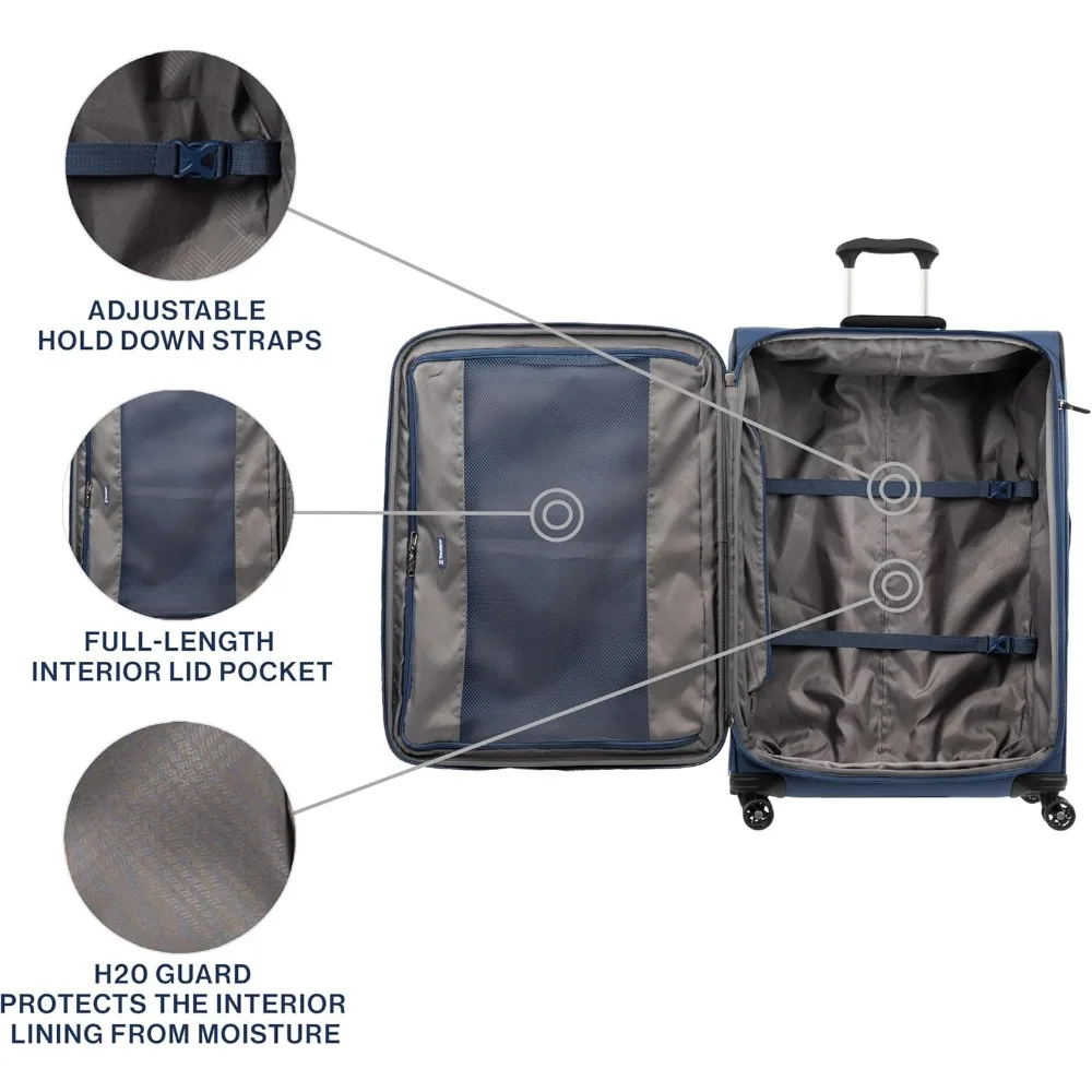 Lightweight Expandable 29 Inch Suitcase with 4 Spinner Wheels, Large Checked Luggage, Blue Softside Travel Bag