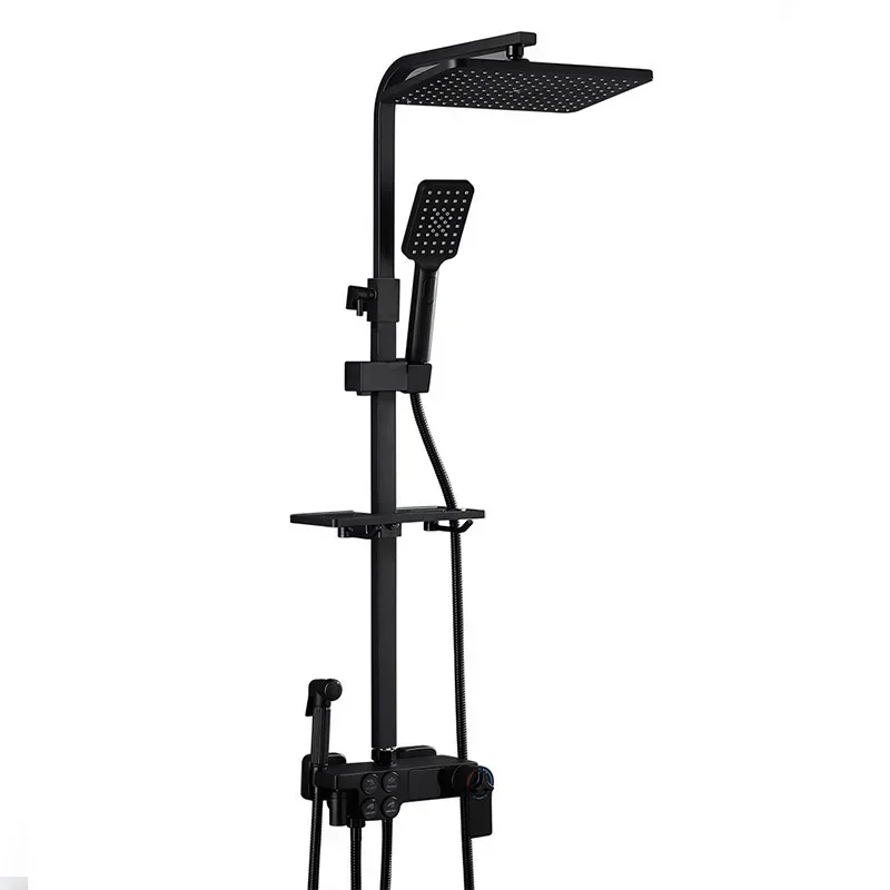 

Bathroom Shower System Set Black Thermostatic Digital Display Shower Faucet Home Full Copper Bathroom Shower