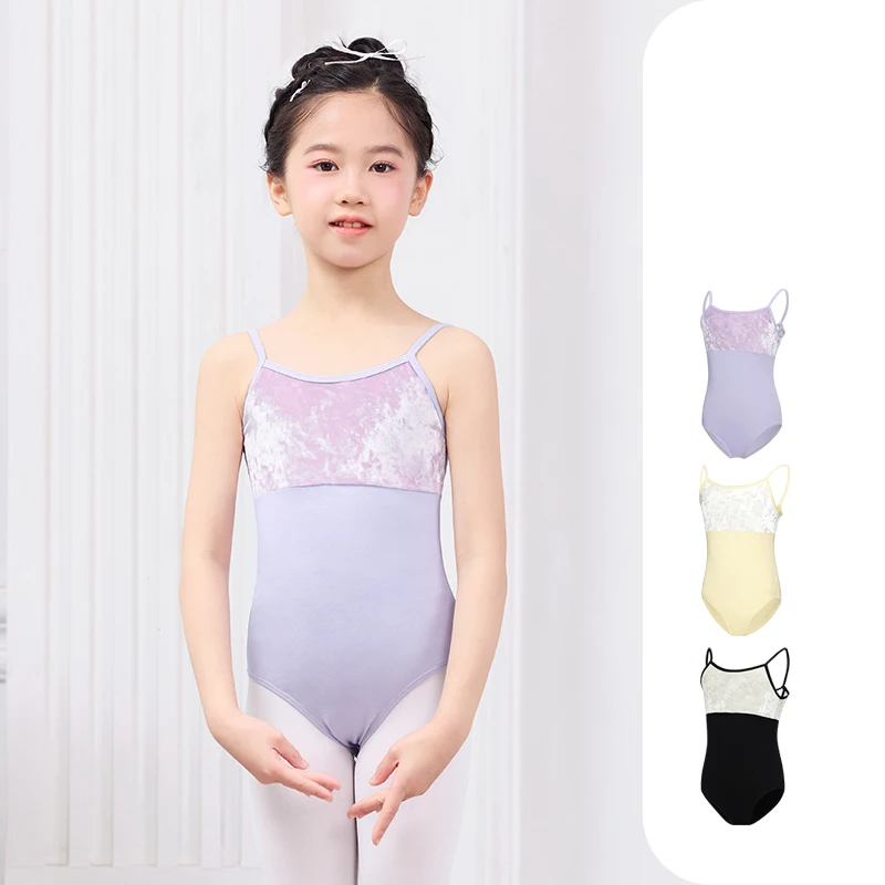 Justaucorps de Ballet pour adolescentes, body de danse d'épissure de couleur, justaucorps de gymnastique doublé, Camisole de danse de Ballet pour enfants