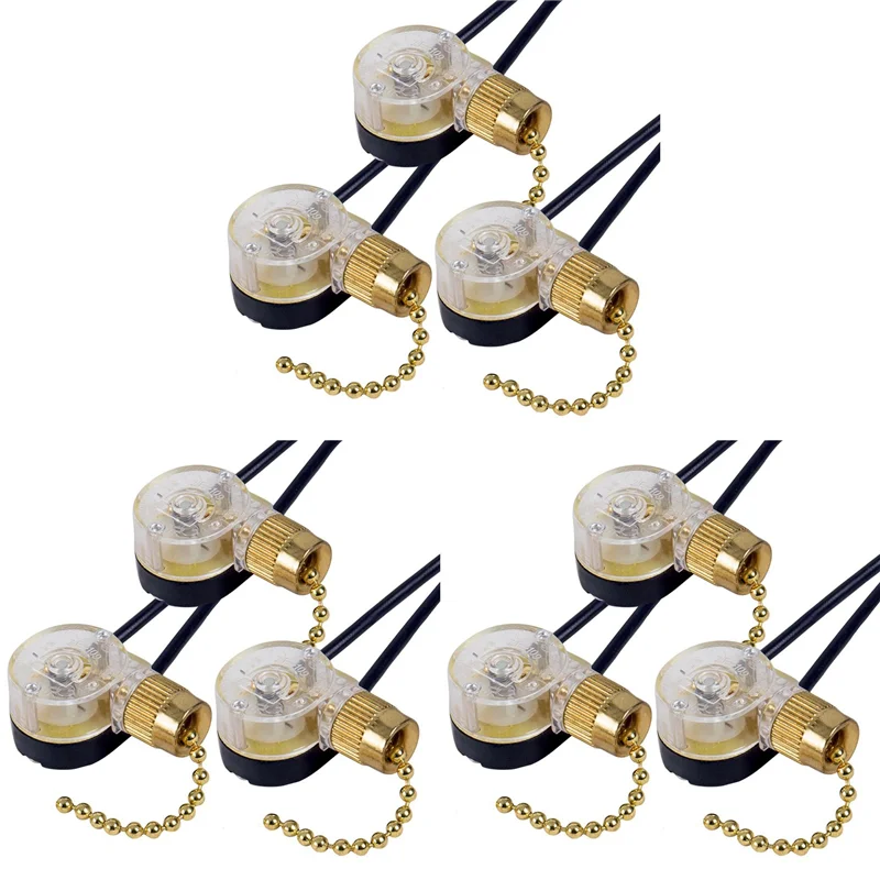 ABRE-9Pack مفتاح إضاءة مروحة السقف ZE-109 مفتاح مروحة سقف سحب سلسلة التبديل استبدال (النحاس)