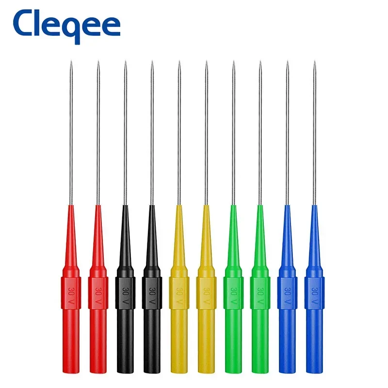 

Cleqee 10pcs P30009+ 1mm Test Probe Needle Long Insulated Back Probe Pin Non-destructive Stainless Puncture Probe 4mm Jack