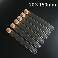 Tubos de ensayo de fondo redondo de plástico transparente, 10 Uds. A 100 Uds., 20x150mm, con tapón de corcho para cristalería escolar/de laboratorio