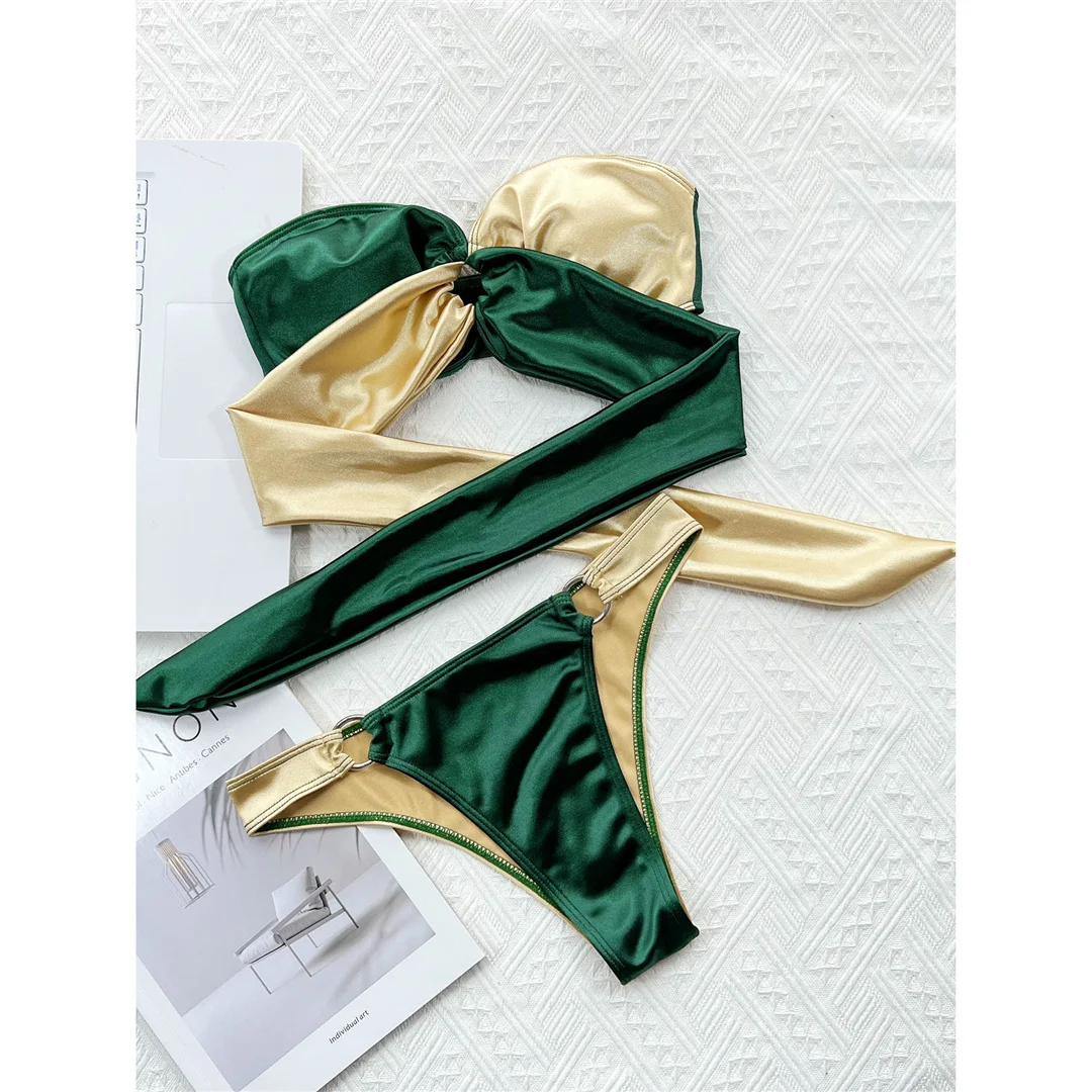 Neuer sexy, trägerloser Bandeau-Bikini mit Splicing-Design, Damen-Badeanzug, zweiteiliger Bikini-Set, Badebekleidung, Badeanzug, Schwimmanzug V3859 – Detail 16