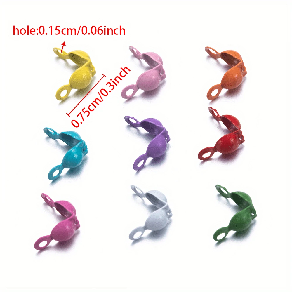 100pcs Colorful Ball Chain Crimp End Connector Bead Tips Calotte Ends Clamshell Knot Cover For Jewelry Making Bracelet Necklace