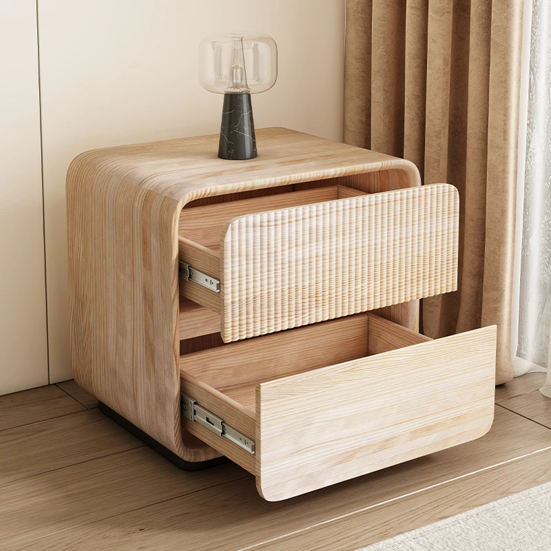 

Cream wind all solid wood, painted bedside table, light luxury and high-end sense in household bedroom, small edge of bedside
