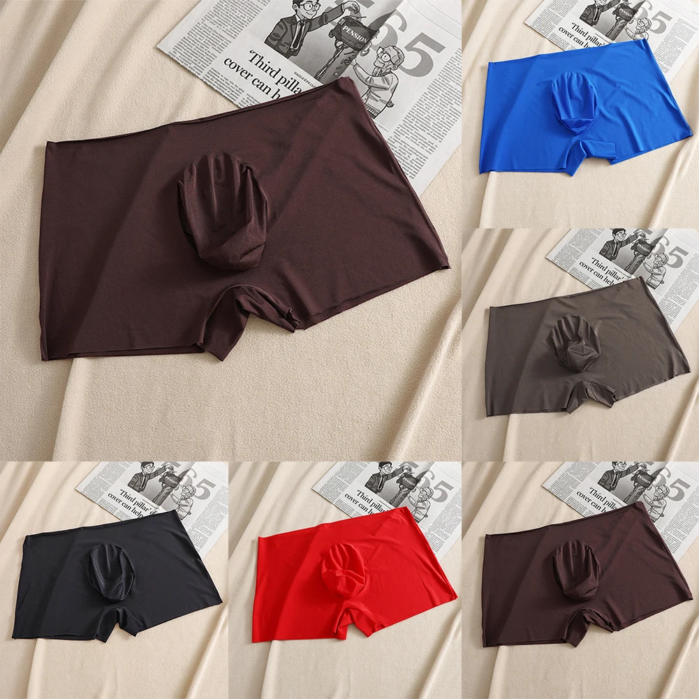 Men Tight Ice Silk Middle Rise Boxers Briefs U-convex Boxershorts Underwear Underpants Seamless Quick Drying Thin Male Boxers