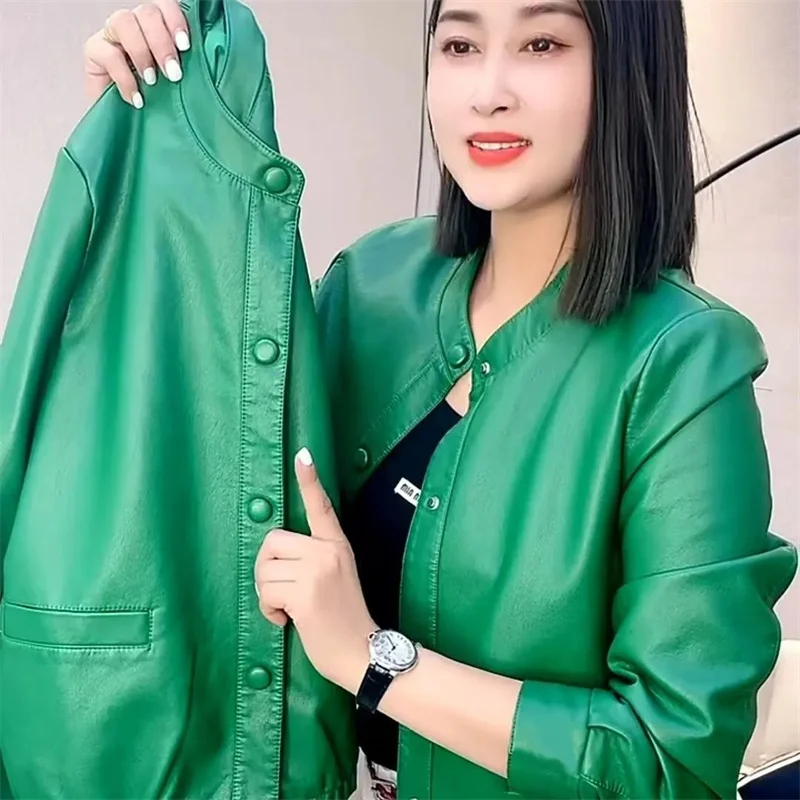 Spring Autumn PU Leather Coat For Women Leather Jacket NEW Loose Leisure Temperament Fashion Ladies Leather Coats Short Top 4XL