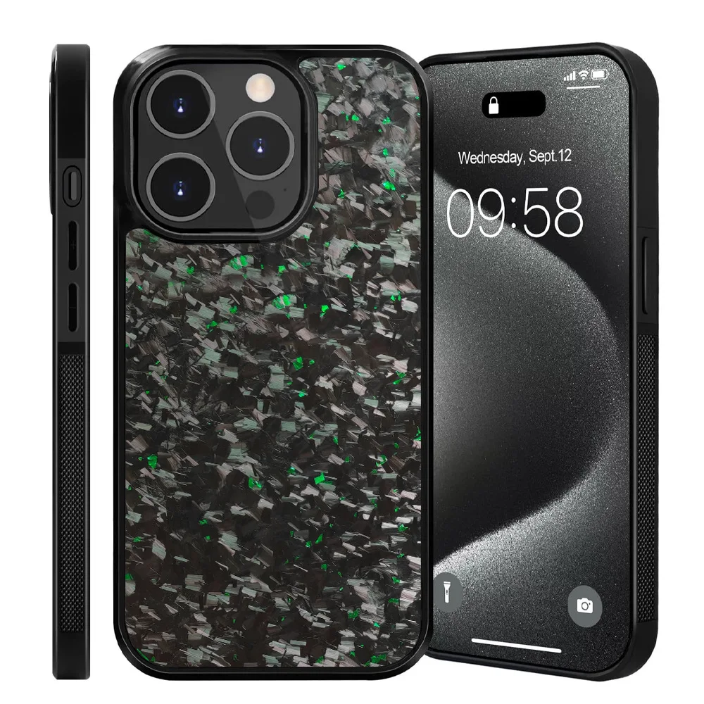 本物の光沢のある鍛造カーボン + TPU ケース iPhone 17 16 15 14 13 12 11 Pro Max 14+ 15+ 耐衝撃 フルプロテクション スマホ背面カバー