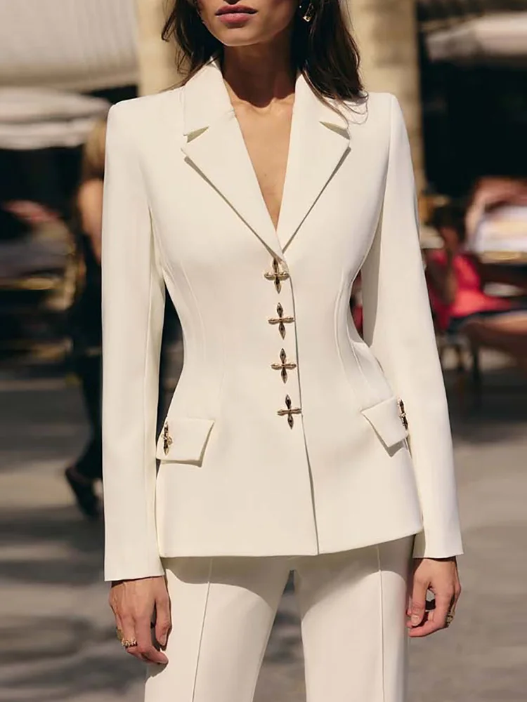 Otoño Invierno nuevo traje de mujer de manga larga Casual solapa botón Blazer traje de desplazamiento moda Color sólido ajustado conjunto de tres piezas