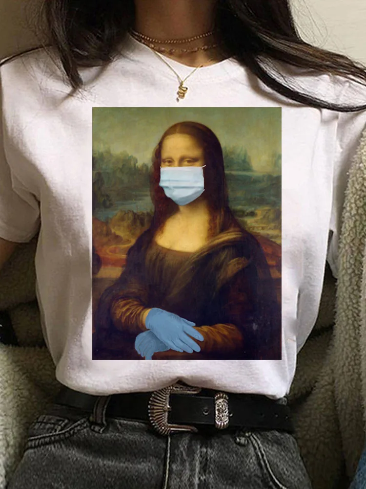 Summer Fashion Women Tshirt Casual Funny White Mona Lisa T Shirt Women Tee Shirts Short Sleeve Female T-shirt Tumblr Cute Tshir