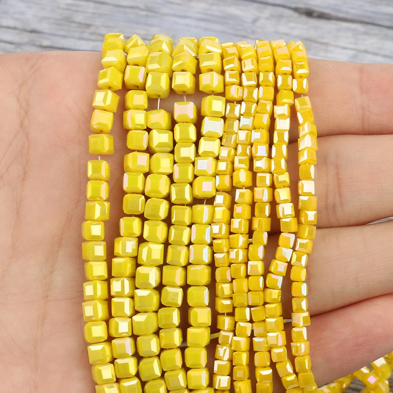 High Quality Yellow Austria Crystal Glass Beads Faceted Cube Loose Spacer Beads For Jewelry Making Diy Bracelets
