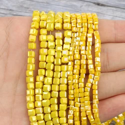 High Quality Yellow Austria Crystal Glass Beads Faceted Cube Loose Spacer Beads For Jewelry Making Diy Bracelets