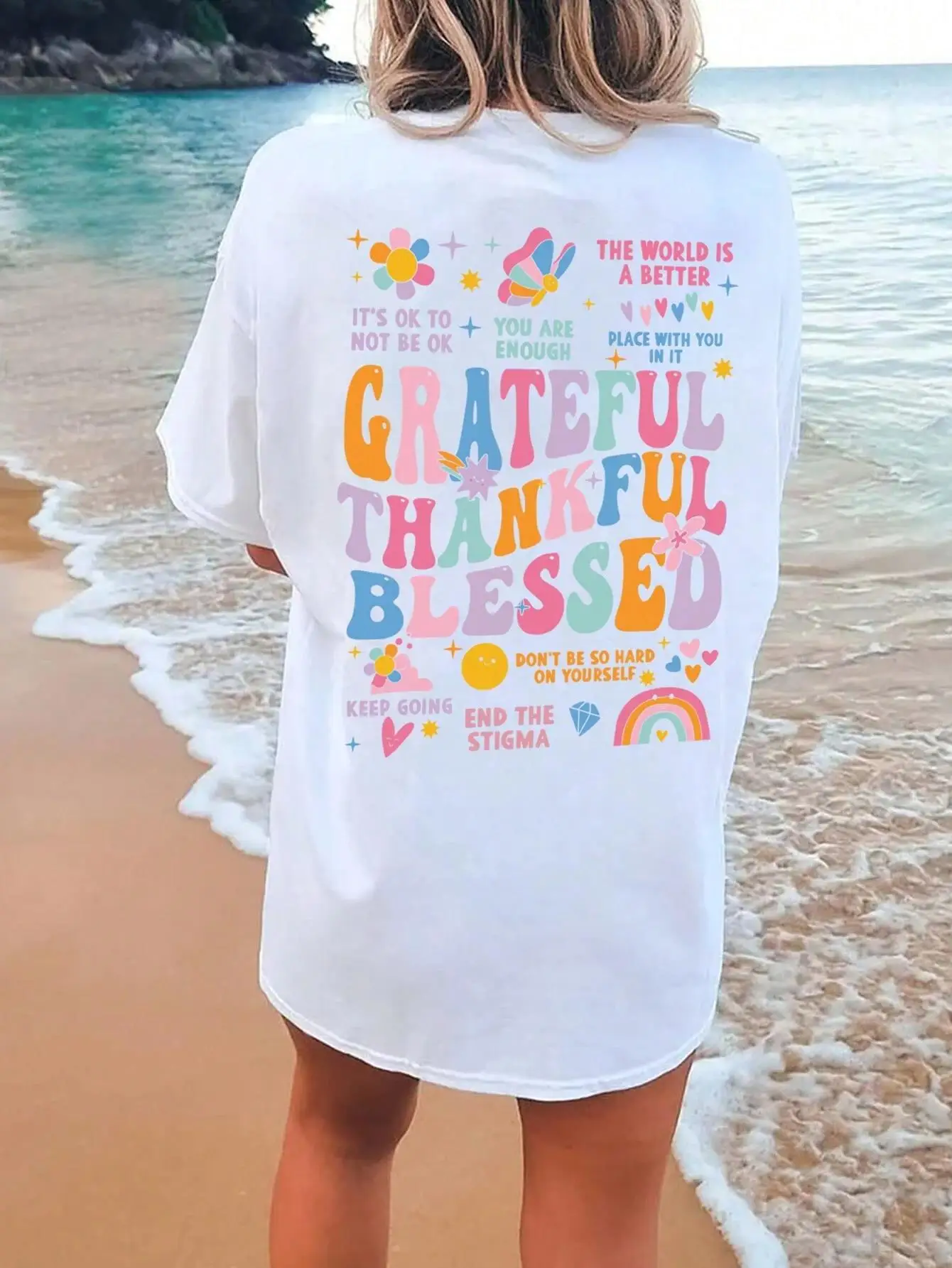 

Plus Grateful Thankful Blessed Print Women T-Shirts Summer Casual Cotton Tee Shirts Fashion Streetwear Loose O-Neck Female Tops
